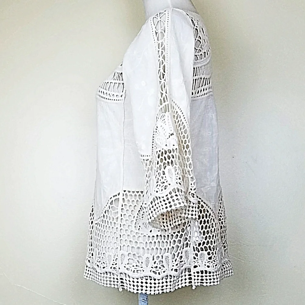 Hint of Mint Crochet Lace Tunic Shirt Sz S - Picture 2 of 5